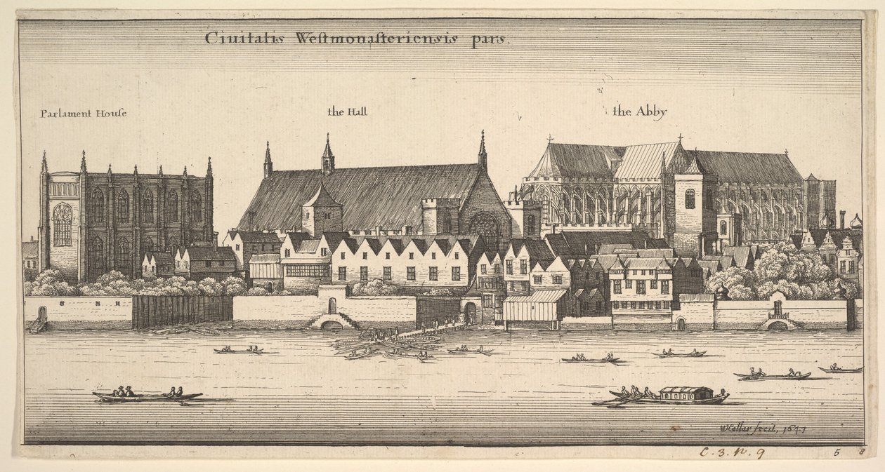 Ciuitatis Westmonasteriensis pars Westminster from the River, 1647 by Wenceslaus Hollar