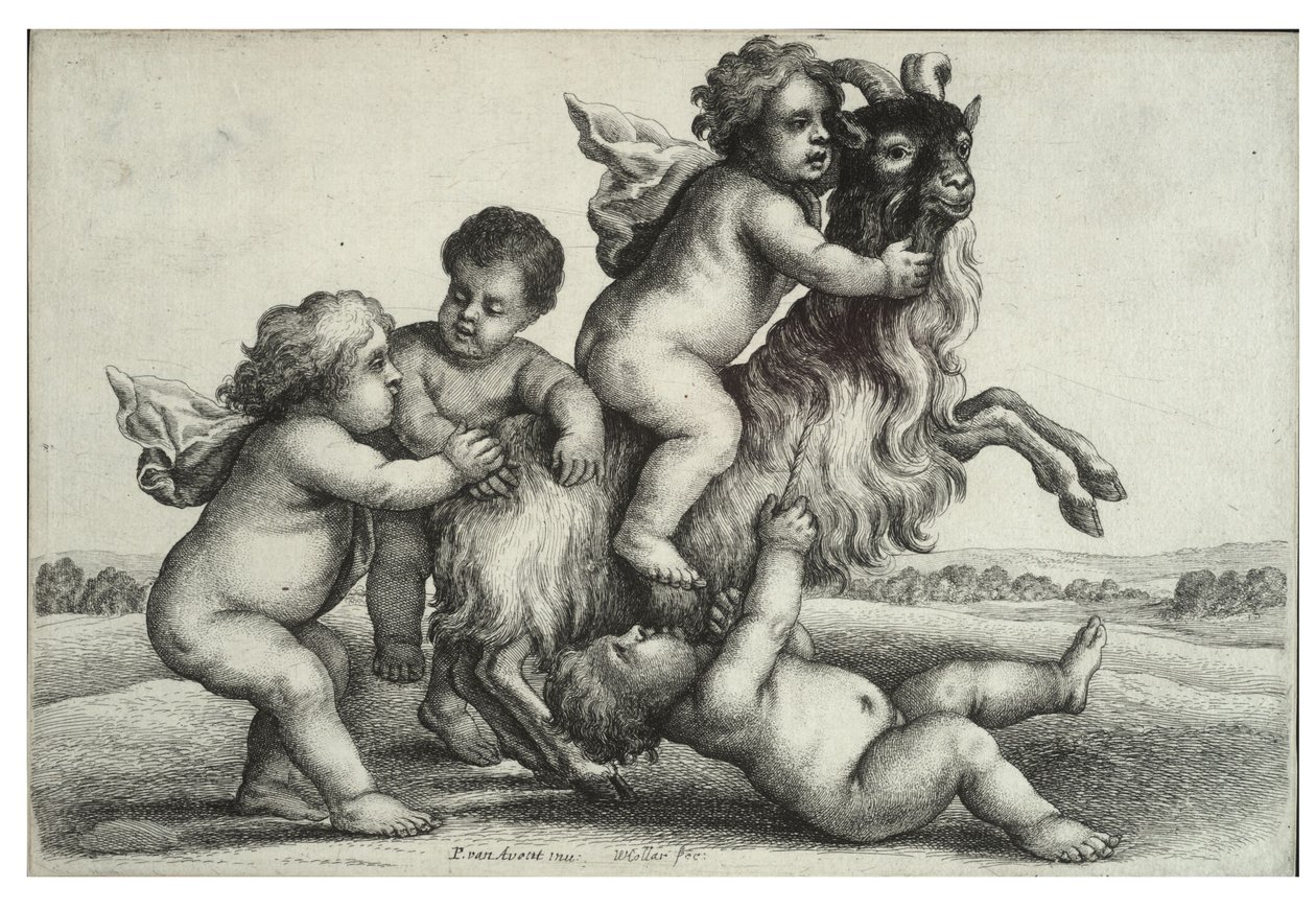 Four small boys and a goat by Wenceslaus Hollar