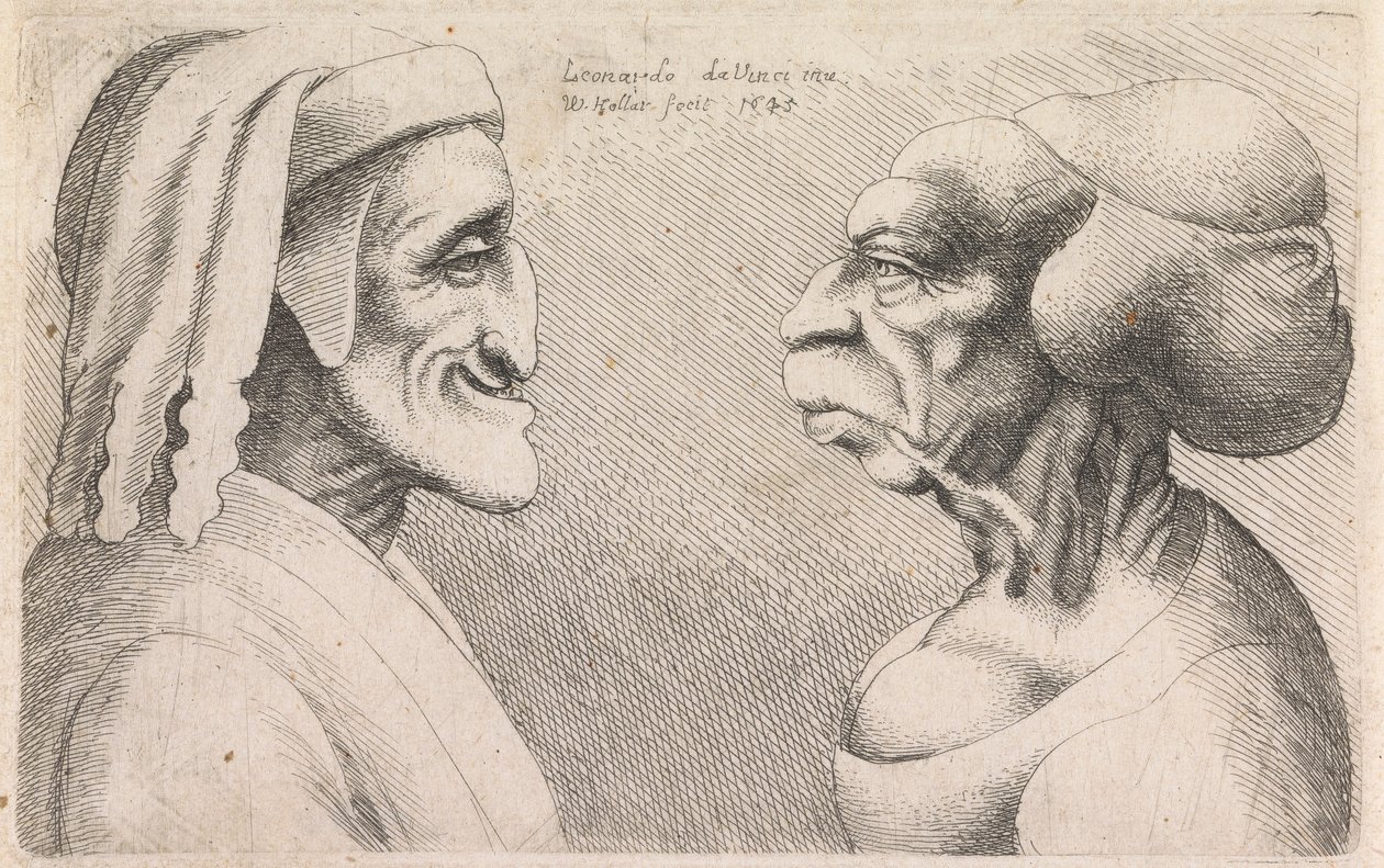 Grotesque Profiles of a Man and Woman Facing Each Other by Wenceslaus Hollar