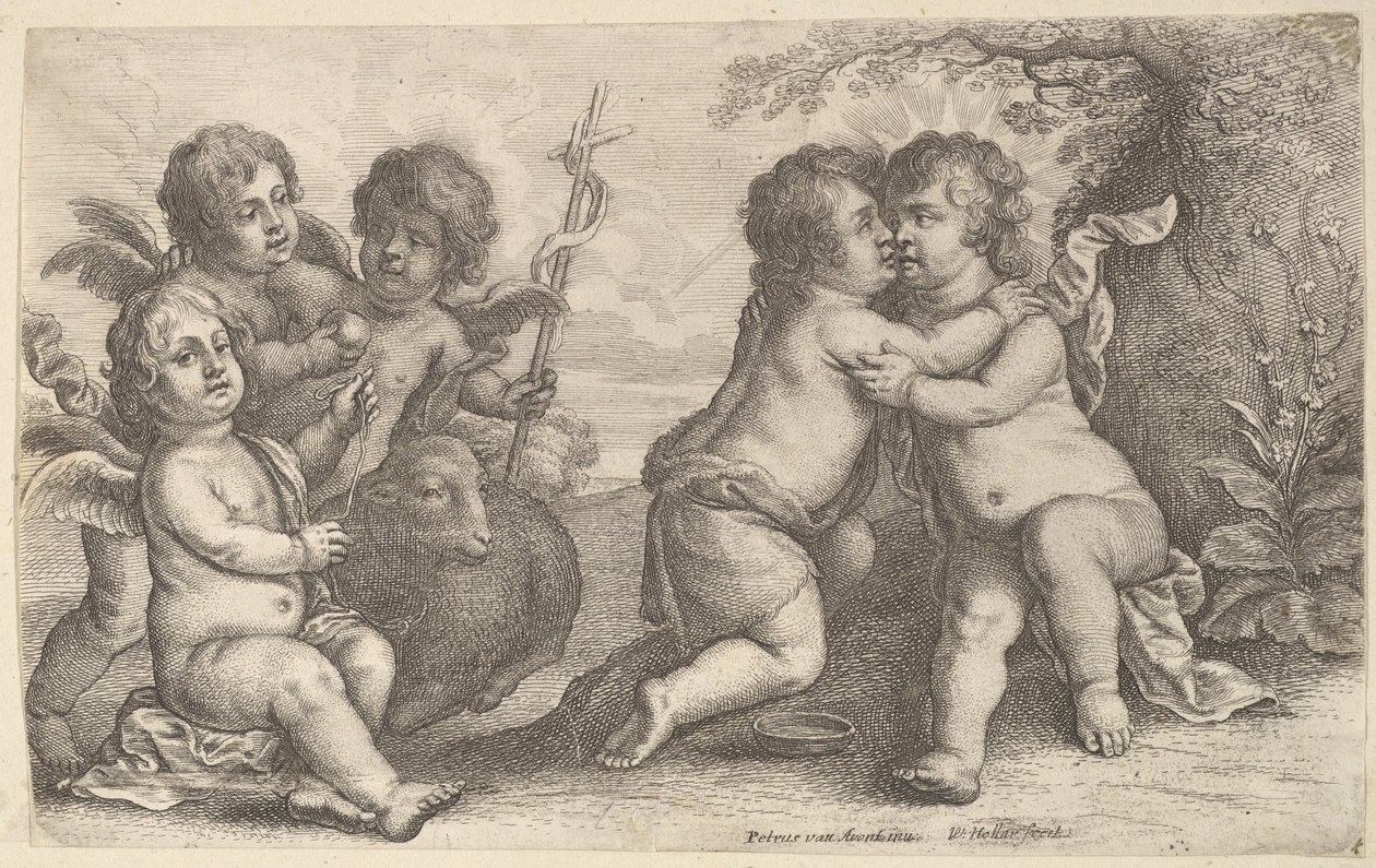 Jesus and St. John Embracing, with Cherubs by Wenceslaus Hollar