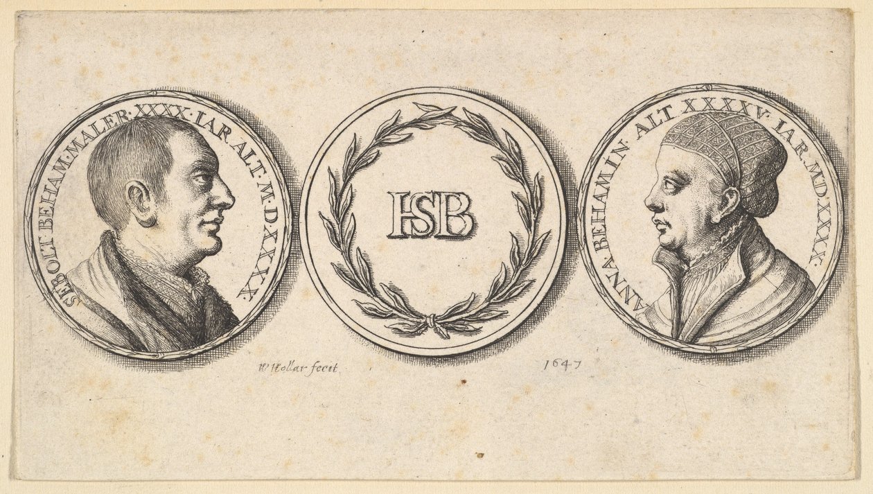 Medallions with Portraits of Sebald Beham and Anna Beham by Wenceslaus Hollar