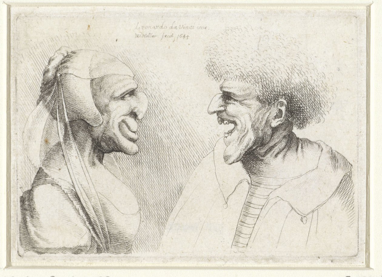 Deformed Heads of a Laughing Man and Woman with Headscarf by Wenceslaus Hollar