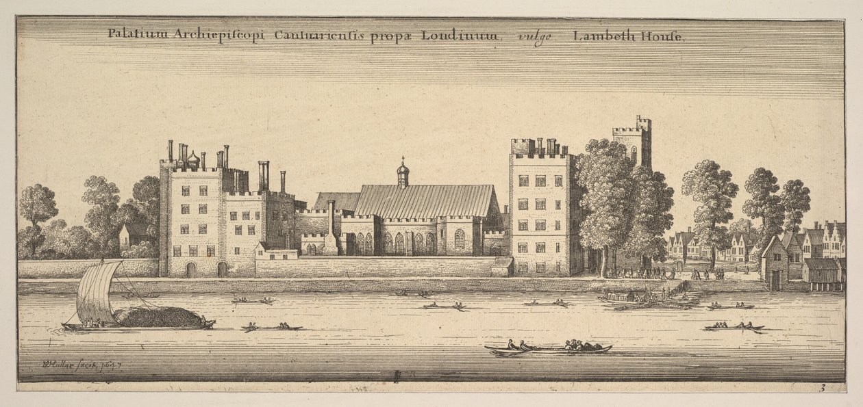 Palatium Archiepiscopi Cantuariensis prope Londinum vulgo Lambeth House Lambeth House: Plate, 1647 by Wenceslaus Hollar