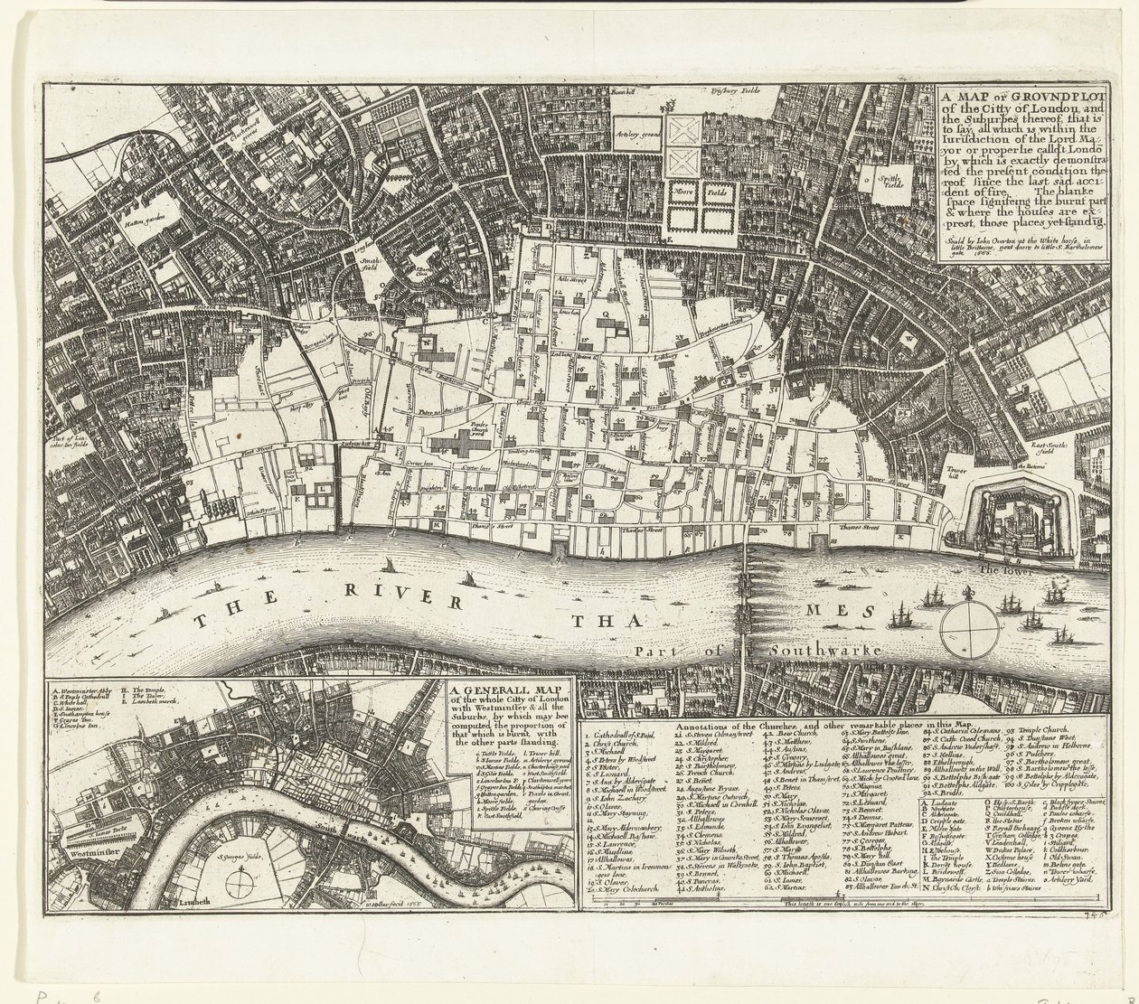 Map of London After the Great Fire of 1666 by Wenceslaus Hollar