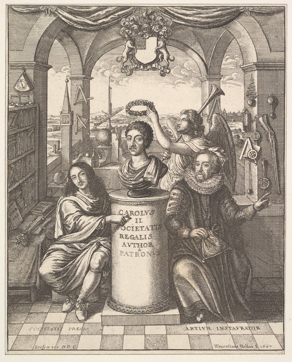 The Royal Society, frontispiece to Thomas Sprat, The History of the Royal Society of London by Wenceslaus Hollar