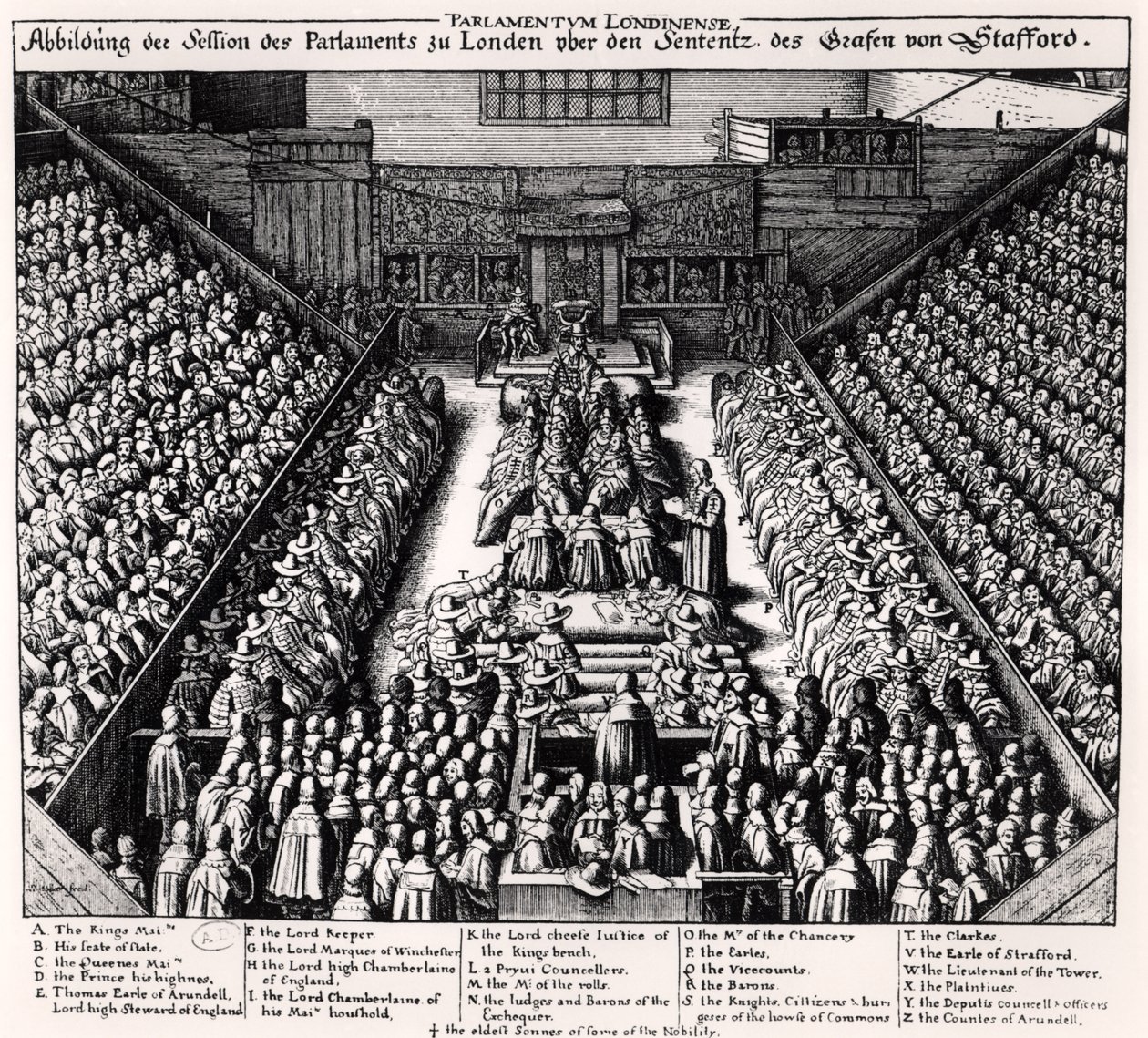 The Trial of the Thomas Wentworth, Earl of Strafford in 1641 by Wenceslaus Hollar
