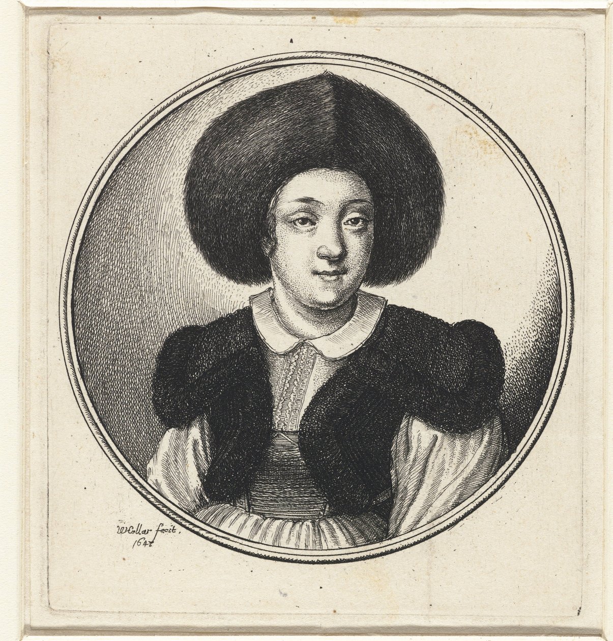 Woman with Fur Hat (Busts of Women in Round Frames) by Wenceslaus Hollar