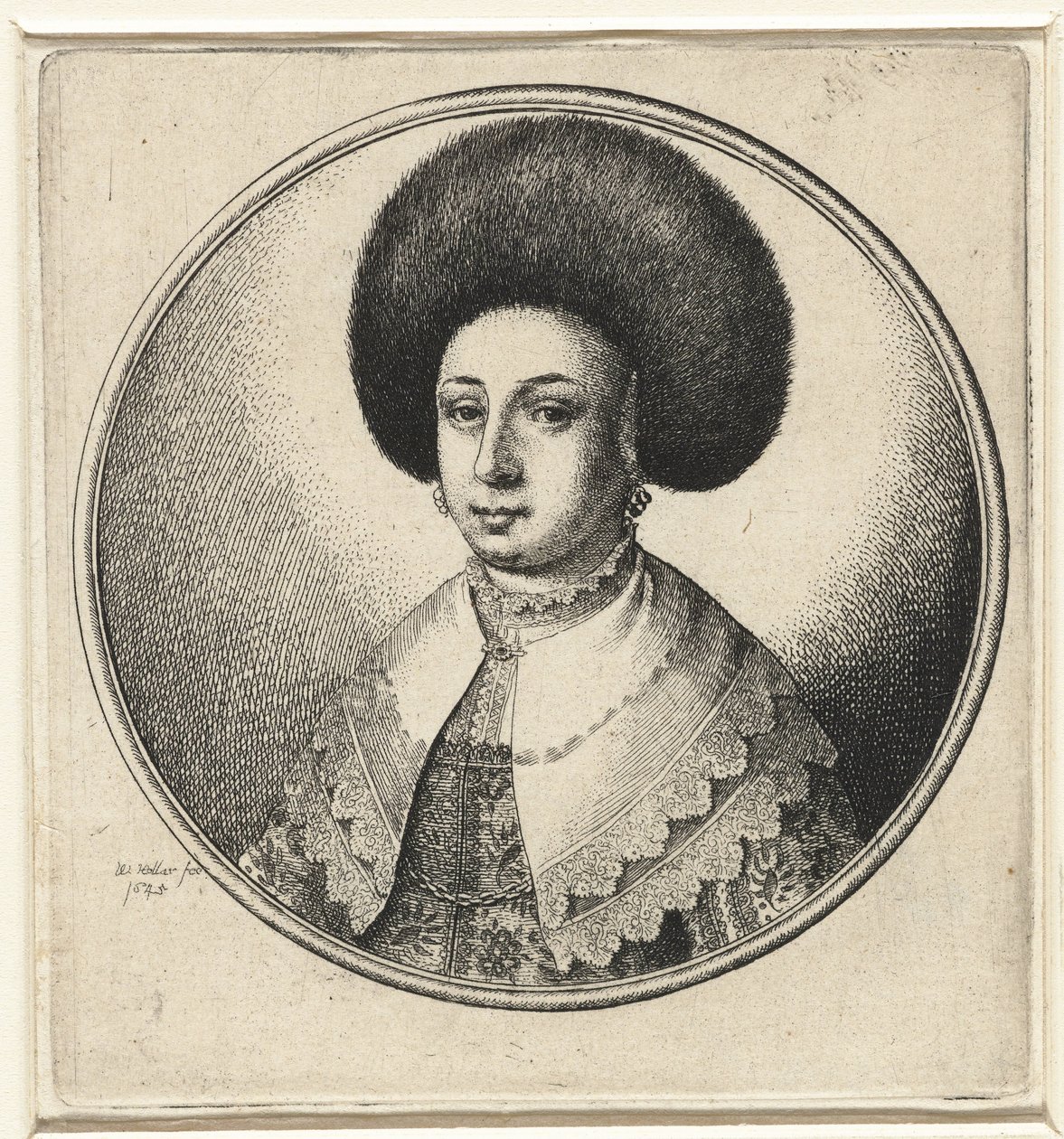 Woman with Lace Collar, Earrings, and Fur Hat by Wenceslaus Hollar