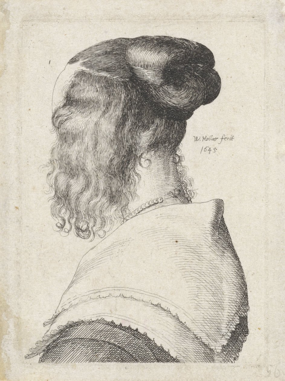 Woman with Hair Up, Seen from the Back by Wenceslaus Hollar