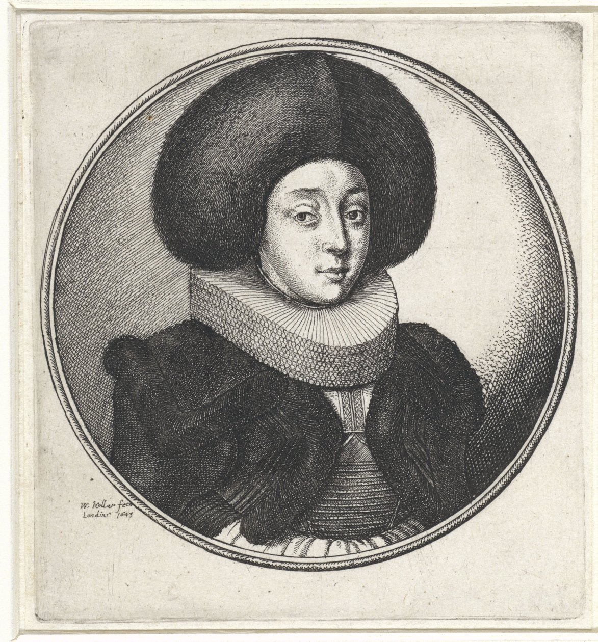 Woman with Pleated Collar and Large Fur Hat by Wenceslaus Hollar