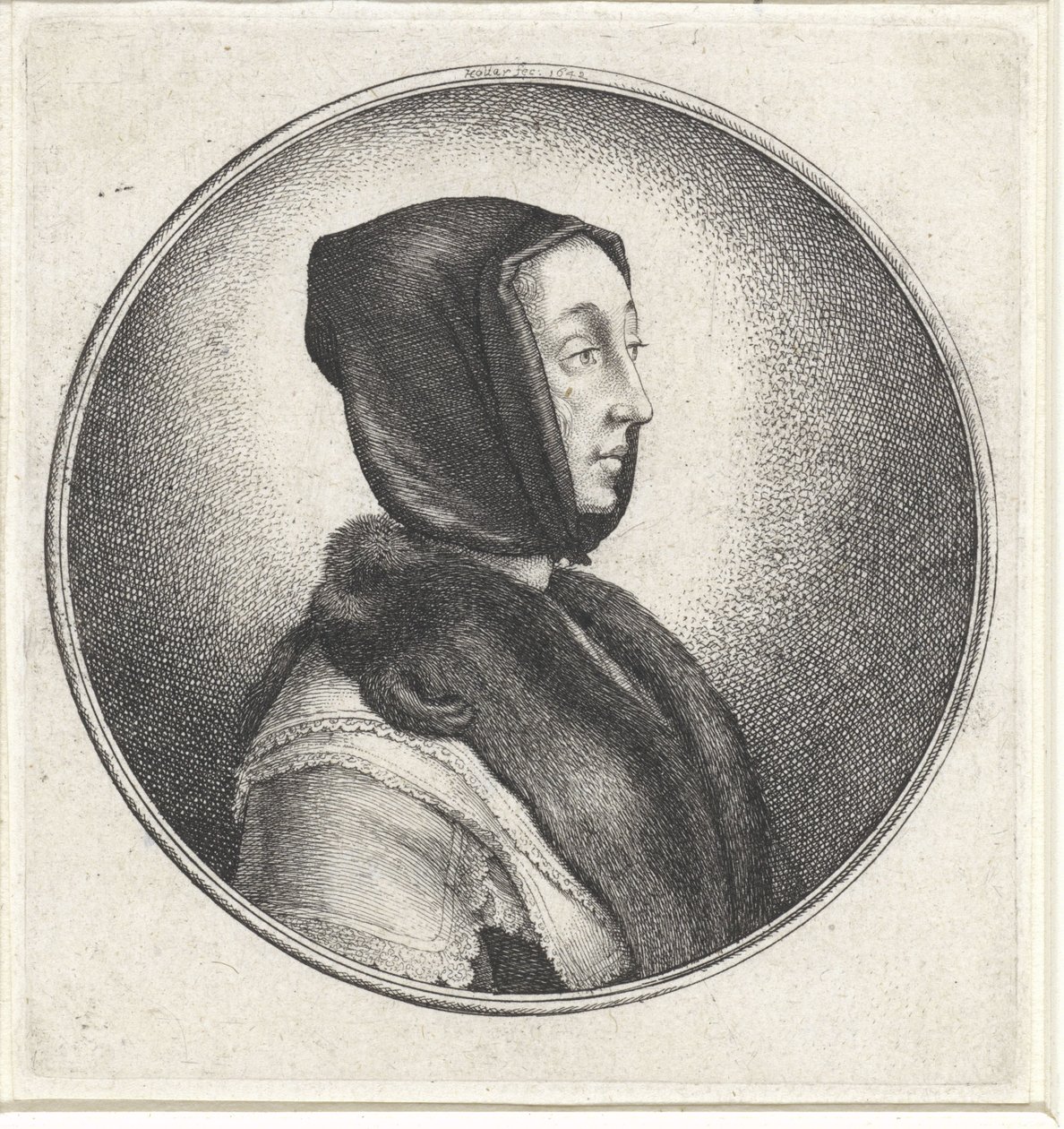 Woman with Black Headscarf and Fur Stole by Wenceslaus Hollar