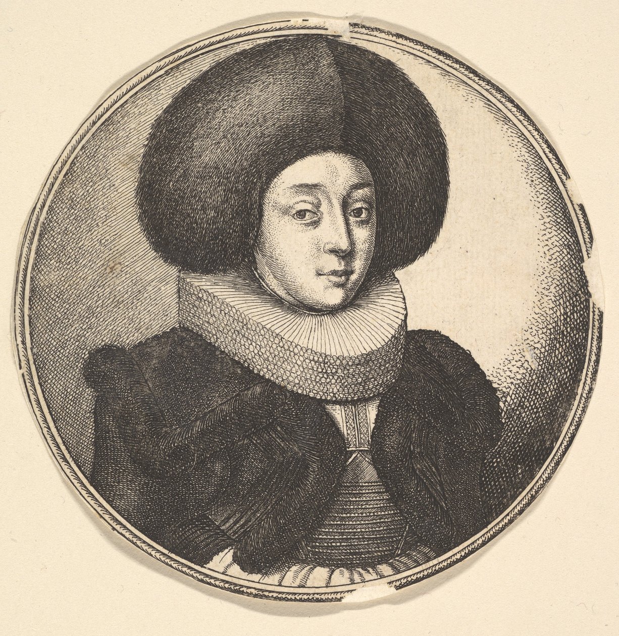 Woman with Large Circular Fur Hat and Lace Ruff by Wenceslaus Hollar