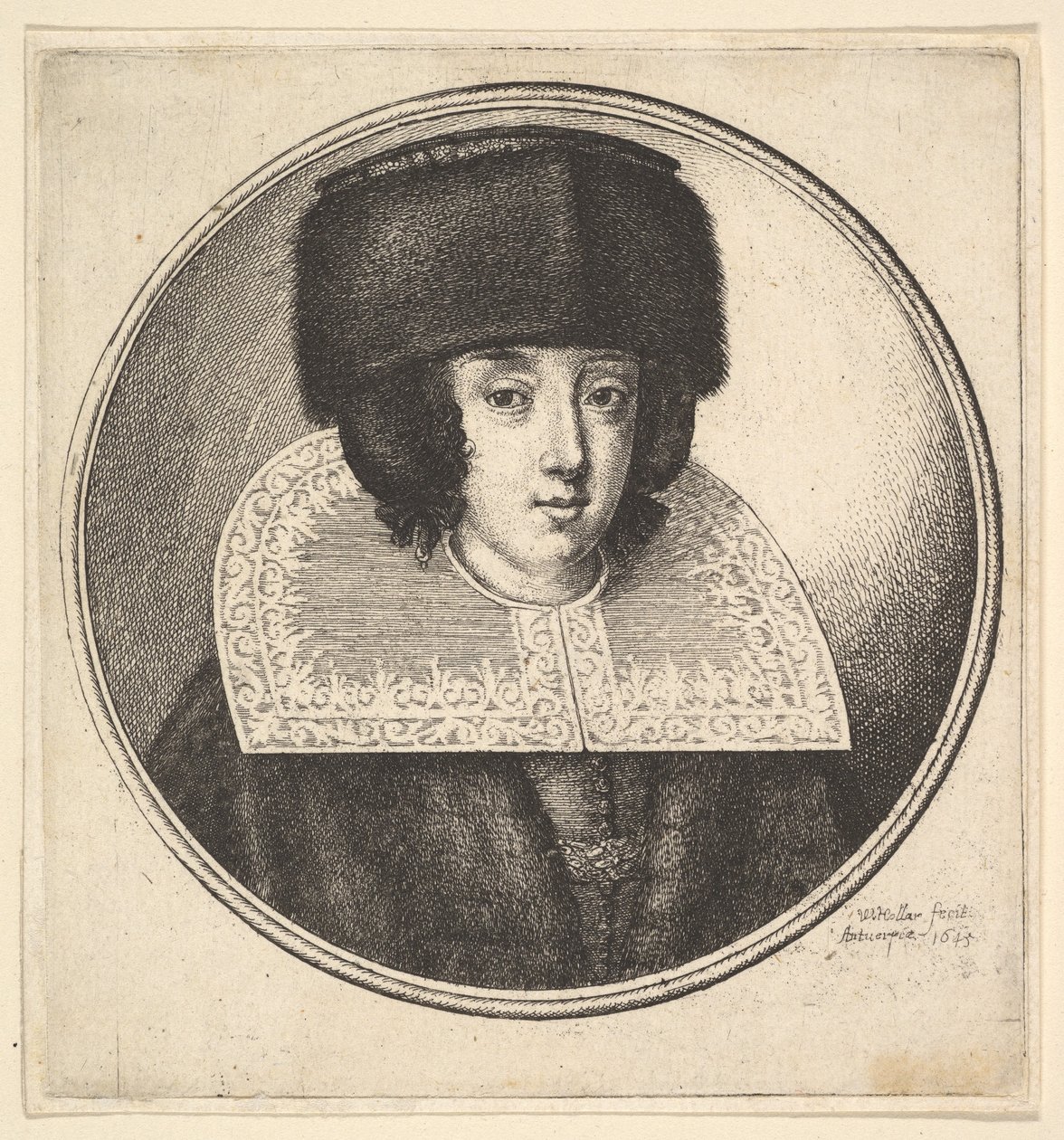 Woman with Stiff Lace Collar and Flat-Crowned Fur Hat by Wenceslaus Hollar