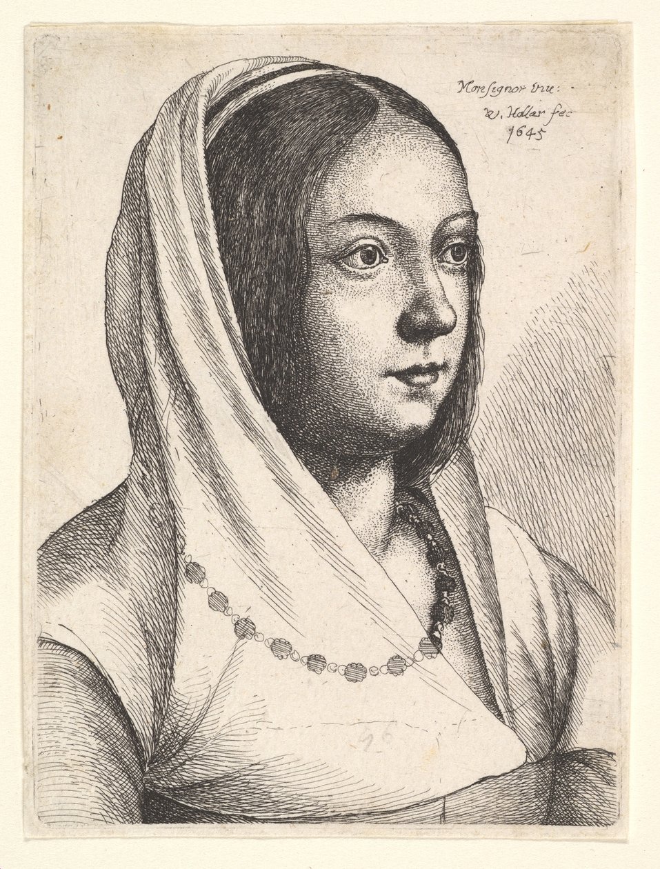 Young Woman with a Scarf on Her Head, after Bonsignori by Wenceslaus Hollar