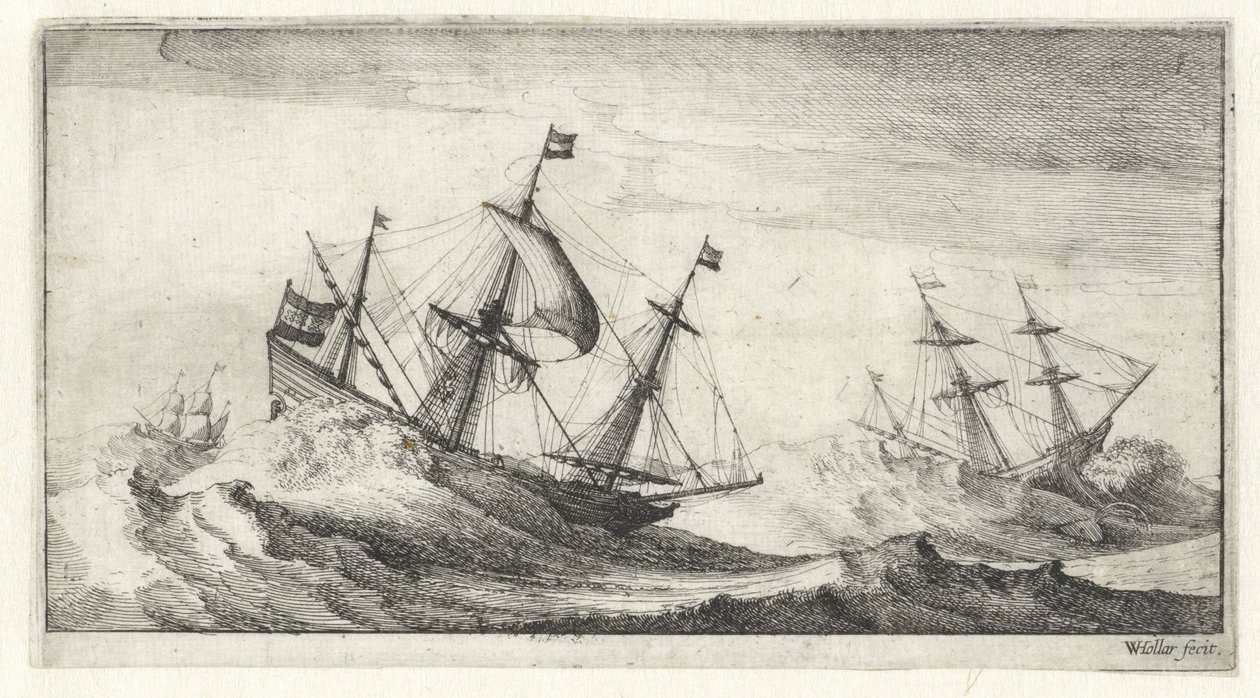 Sailing Ships in a Sea Storm by Wenceslaus Hollar