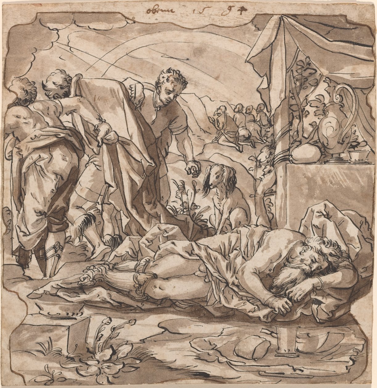 The Drunkenness of Noah by Werner Kübler after Tobias Stimmer