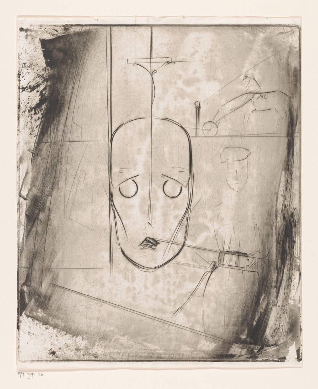 Composition with Face and Jockey on Horseback by West (graveur)