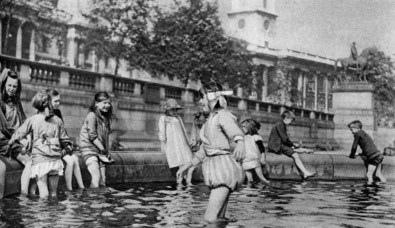 Children Paddling in the Fountains at Trafalgar Square, London by Whiffin