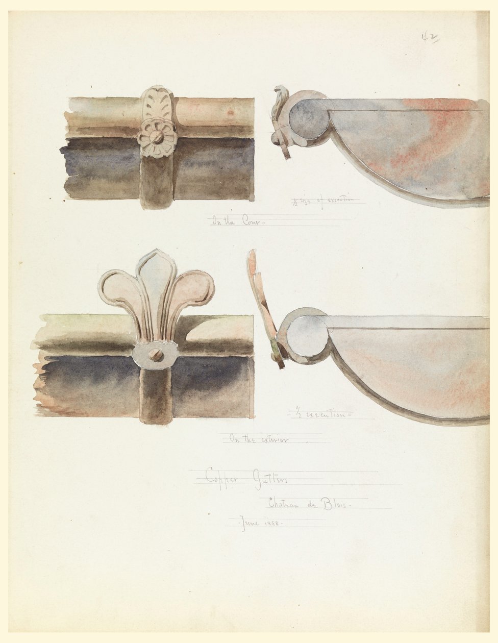 Drawing, Two Copper Gutters, from a 16th-Century Castle, Blois, France by Whitney Warren Jr.
