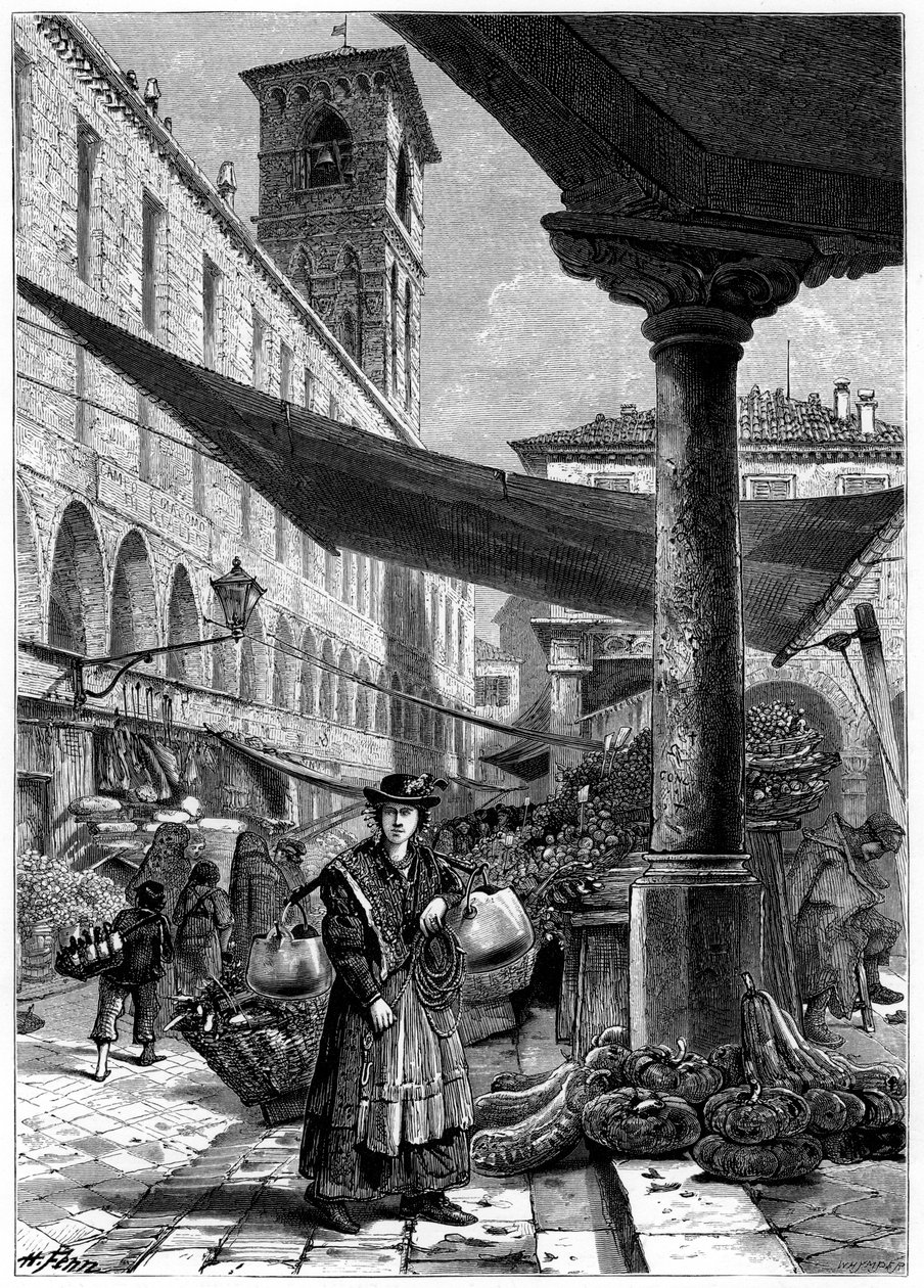 Rialto Fruit Market, Venice, Italy by Whymper