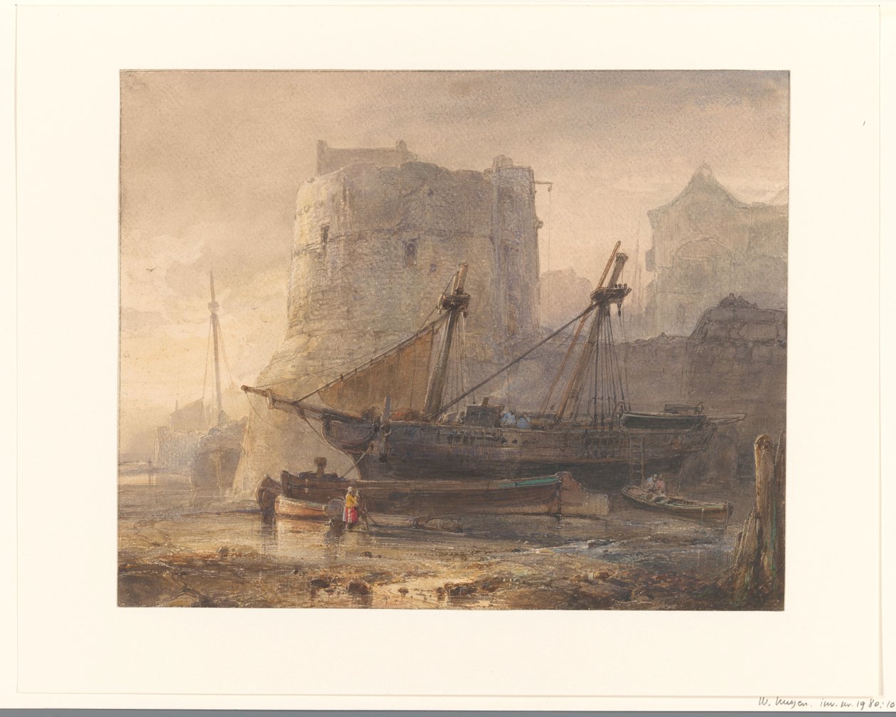 Ships at Low Tide in a French Harbor by Wijnand Nuijen