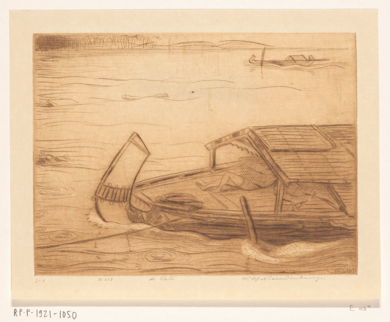 Moored Ship in the Kali Mas in Surabaya by Wijnand Otto Jan Nieuwenkamp (signed by artist)