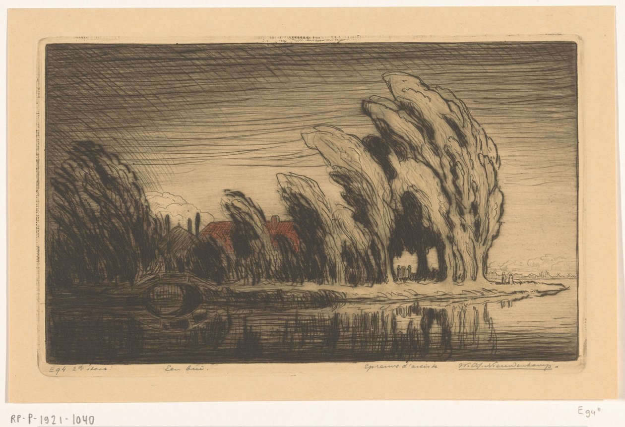 Farm by the Water in a Storm by Wijnand Otto Jan Nieuwenkamp (signed by artist)