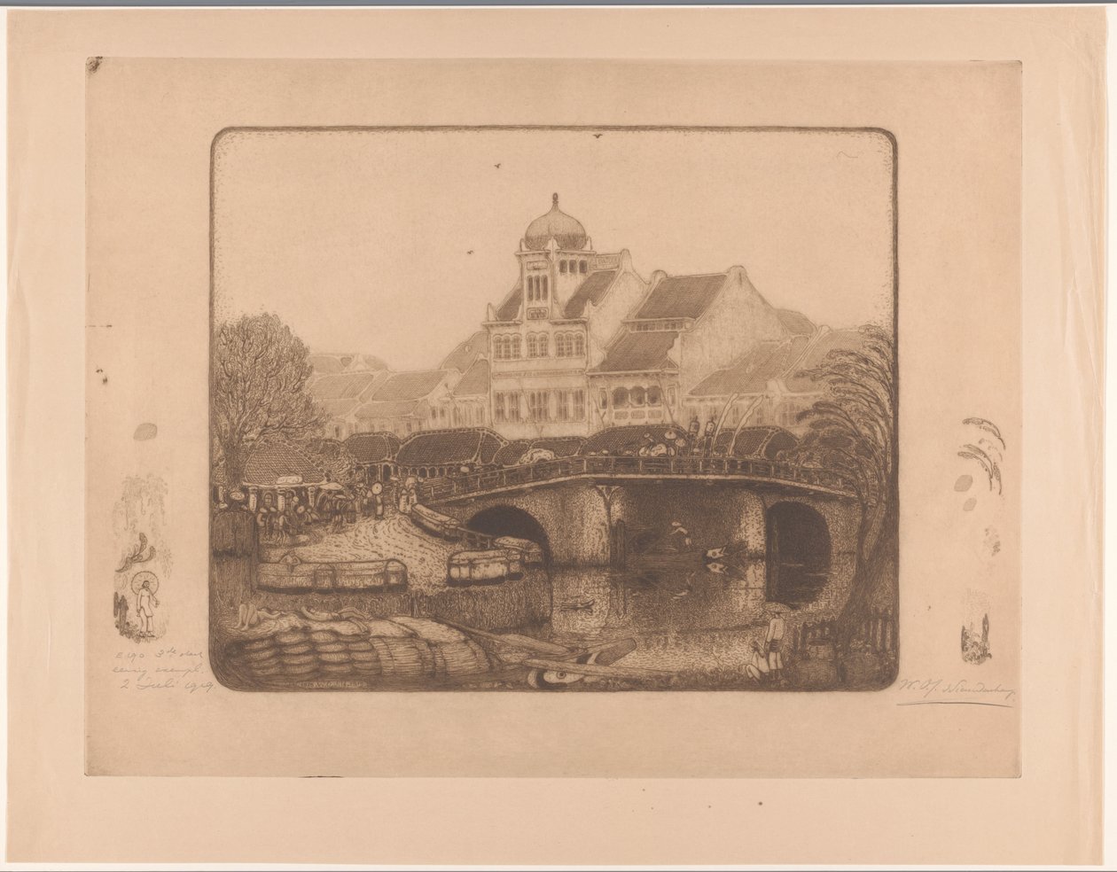 Bridge and Office Building in Batavia (At the Kali Besar in Batavia) by Wijnand Otto Jan Nieuwenkamp (signed by artist)