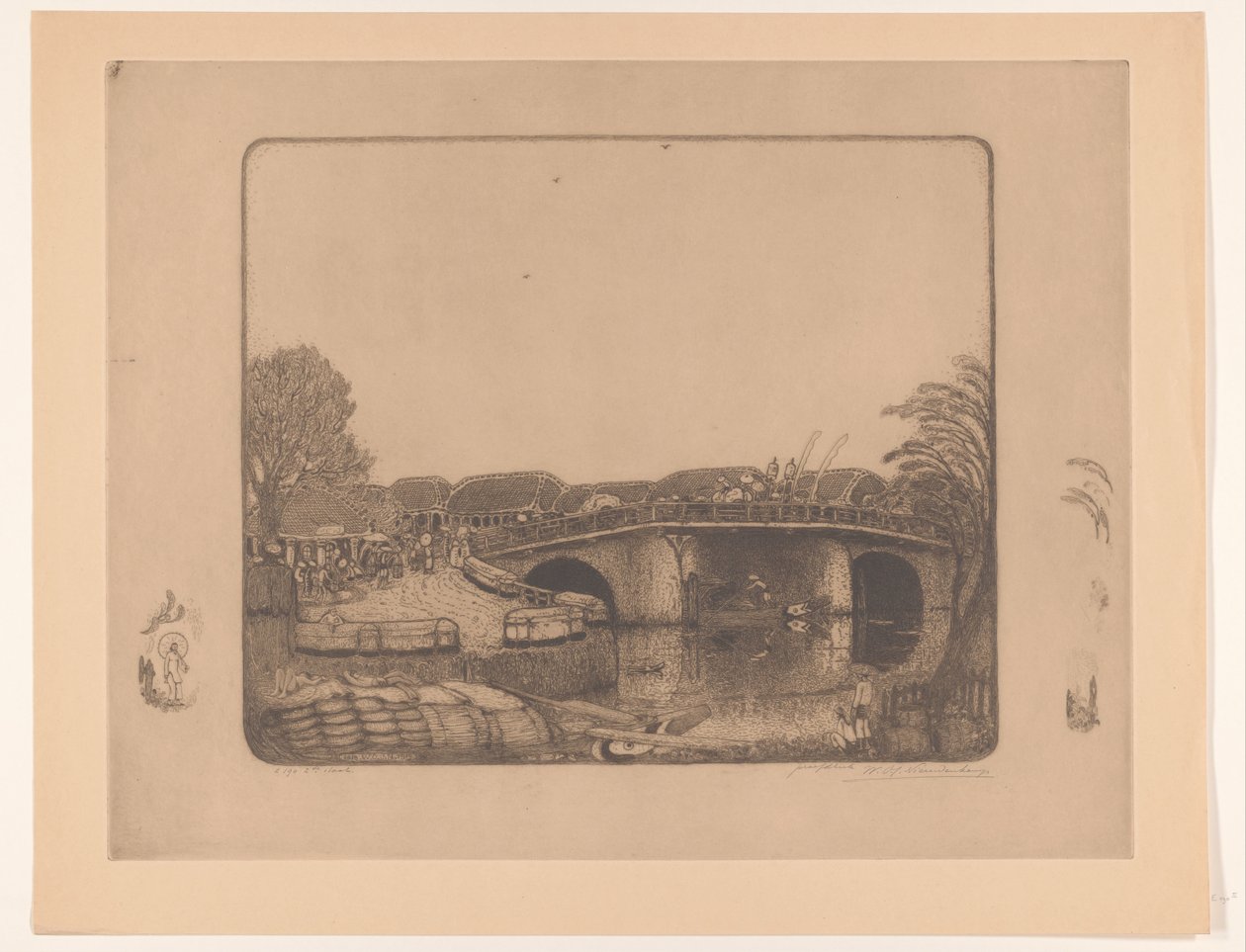 Bridge in Batavia from Aan de Kali Besar te Batavia by Wijnand Otto Jan Nieuwenkamp (signed by artist)