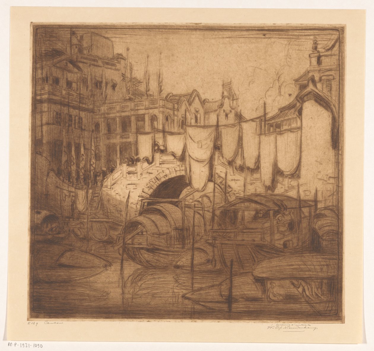 Bridge Over a River in Canton by Wijnand Otto Jan Nieuwenkamp (signed by artist)