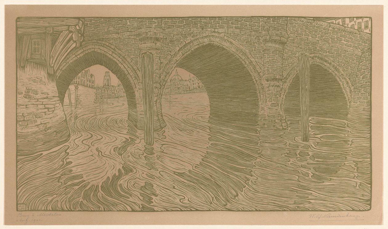 Bridge in Mechelen by Wijnand Otto Jan Nieuwenkamp (signed by artist)