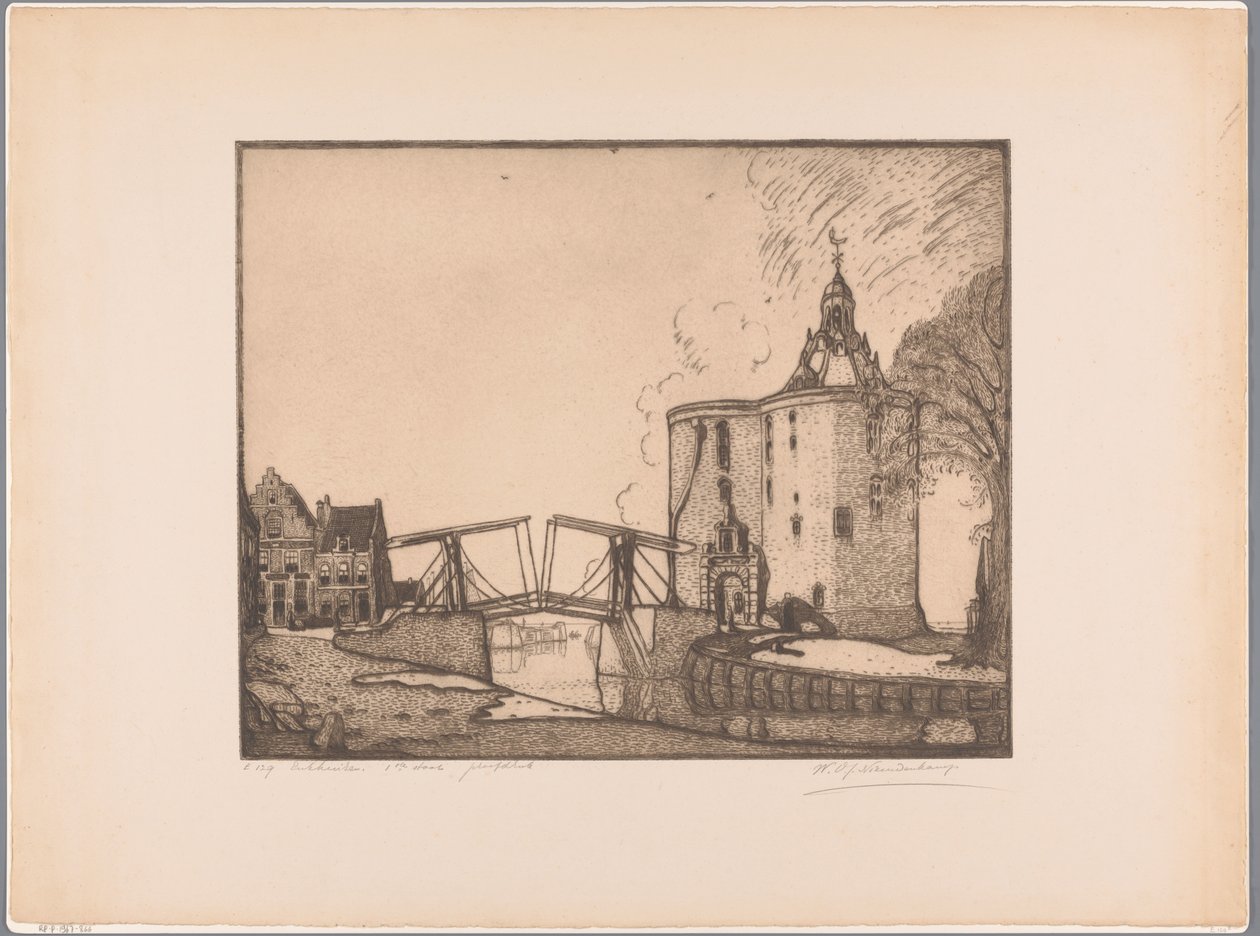 View of the Drommedaris in Enkhuizen by Wijnand Otto Jan Nieuwenkamp (signed by artist)