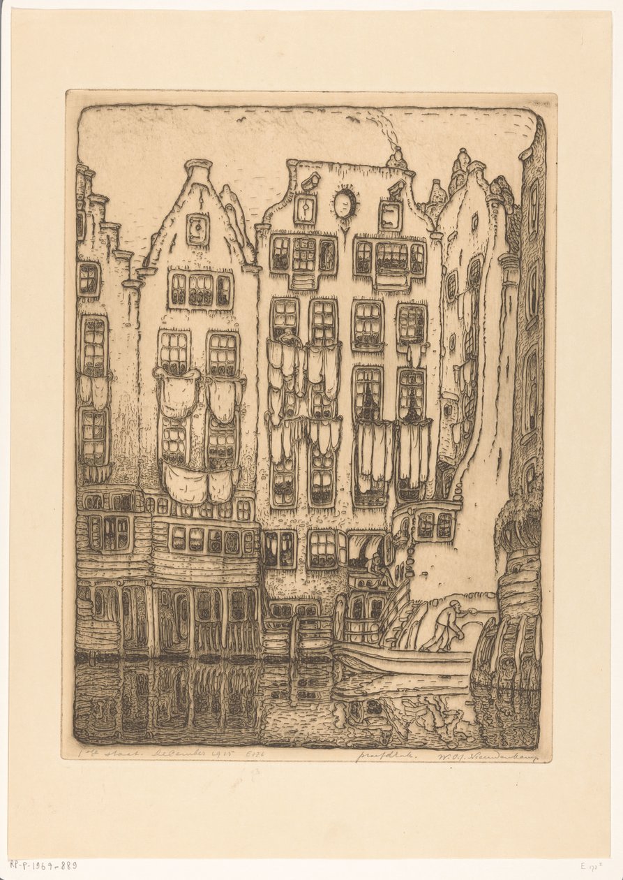 Canal Houses on Sint-Olofssteeg in Amsterdam by Wijnand Otto Jan Nieuwenkamp (signed by artist)