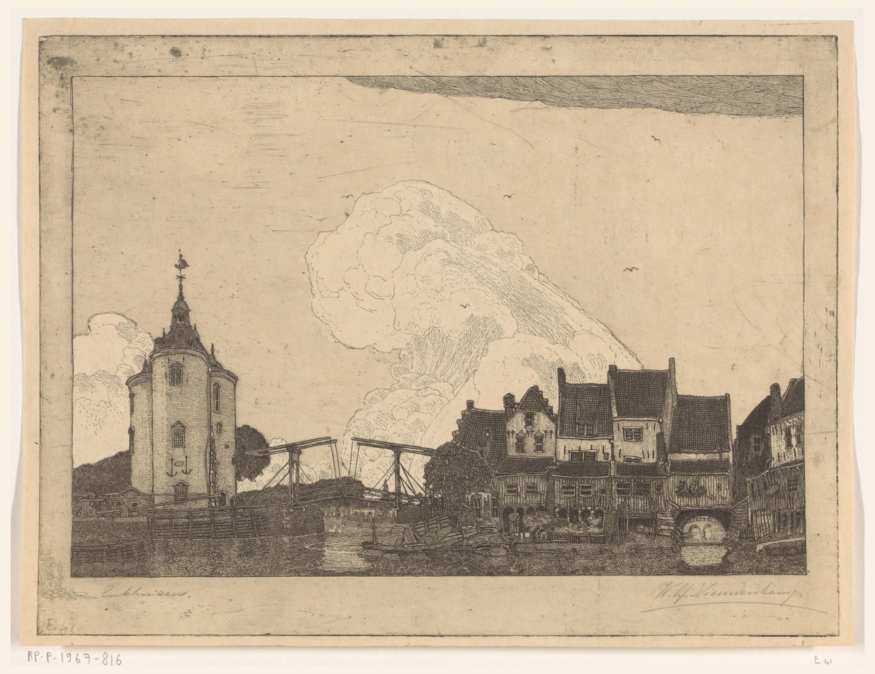 Harbor at Enkhuizen by Wijnand Otto Jan Nieuwenkamp (signed by artist)