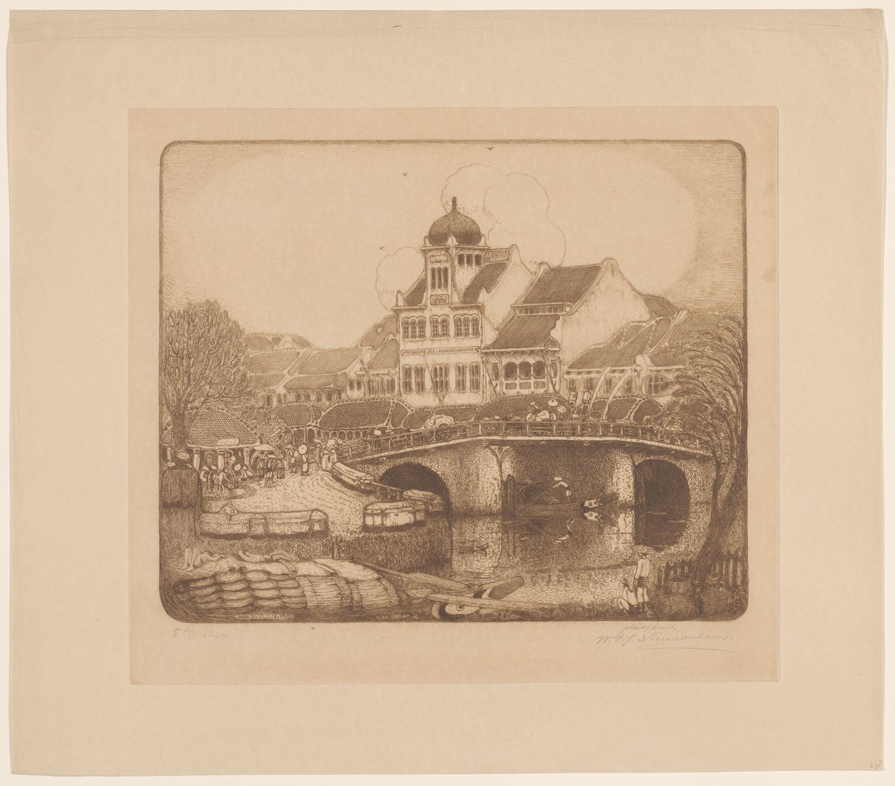 The Office Building of the Firm Sluyters & Co. Kali Besar Batavia by Wijnand Otto Jan Nieuwenkamp (signed by artist)
