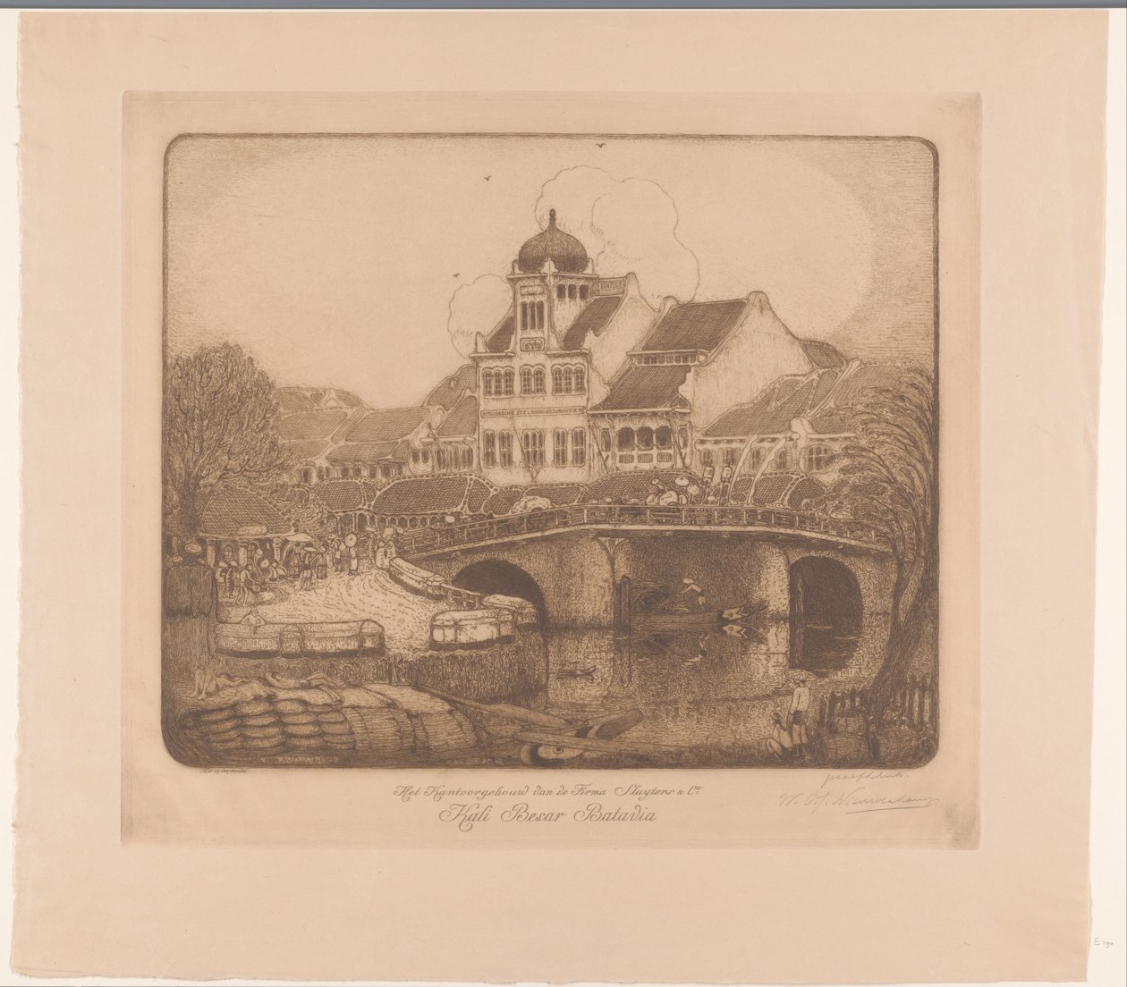 The Office Building of the Firm Sluyters & Co. Kali Besar Batavia by Wijnand Otto Jan Nieuwenkamp (signed by artist)