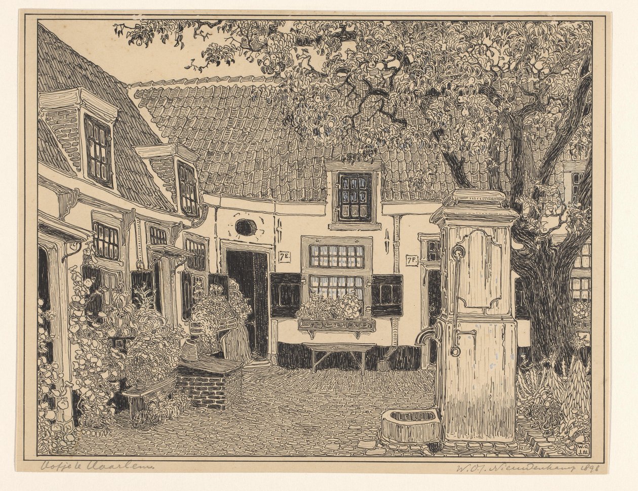 Hofje van Loo in Haarlem by Wijnand Otto Jan Nieuwenkamp (signed by artist)