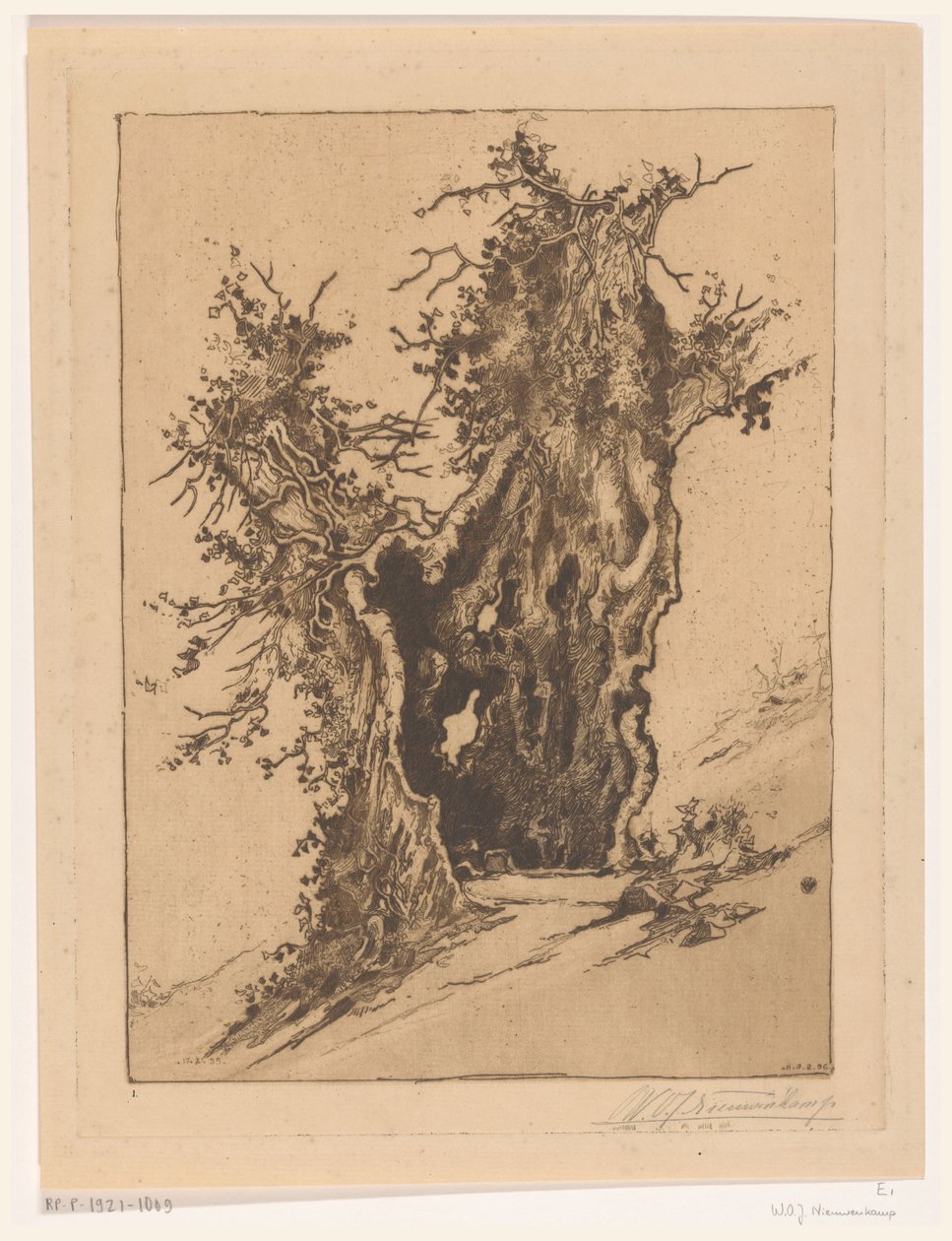 Hollow Tree near Seelisberg in Switzerland by Wijnand Otto Jan Nieuwenkamp (signed by artist)