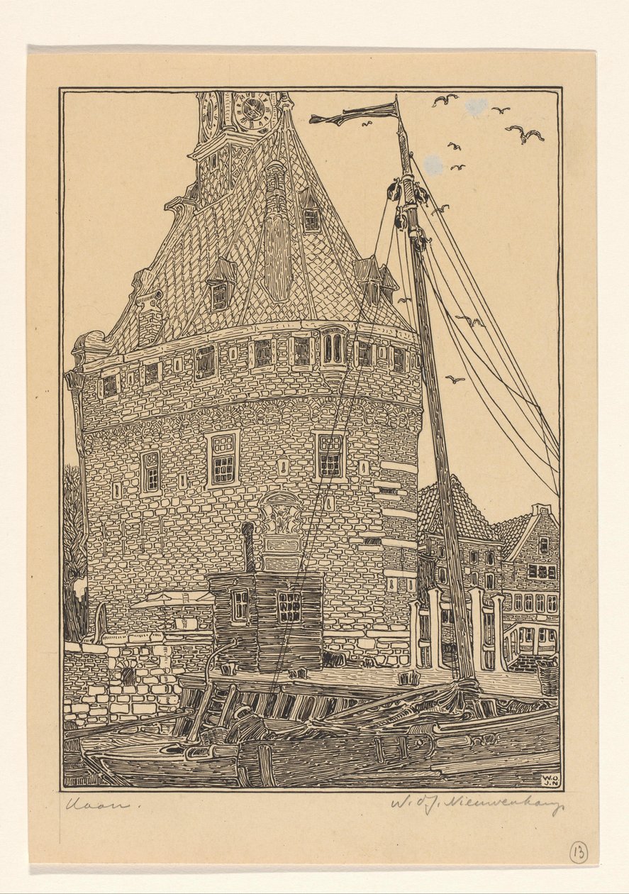 Hoofdtoren in Hoorn by Wijnand Otto Jan Nieuwenkamp (signed by artist)