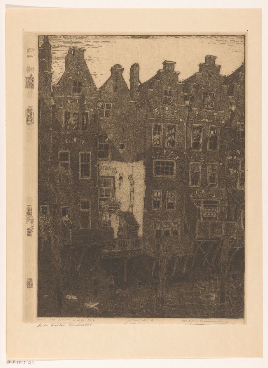 Houses on the Voorstraatshaven in Dordrecht by Wijnand Otto Jan Nieuwenkamp (signed by artist)