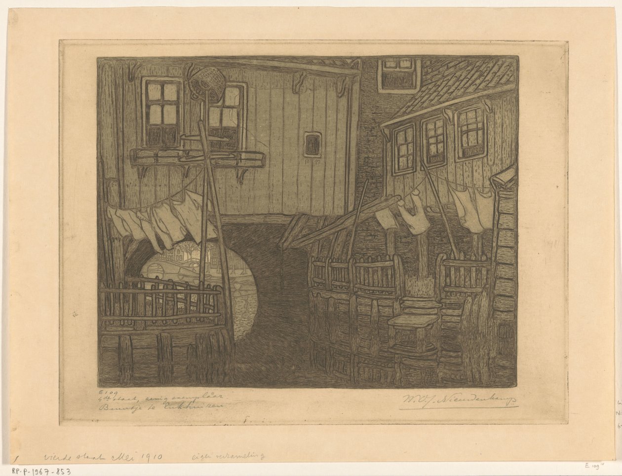 Houses at the Harbor of Enkhuizen by Wijnand Otto Jan Nieuwenkamp (signed by artist)