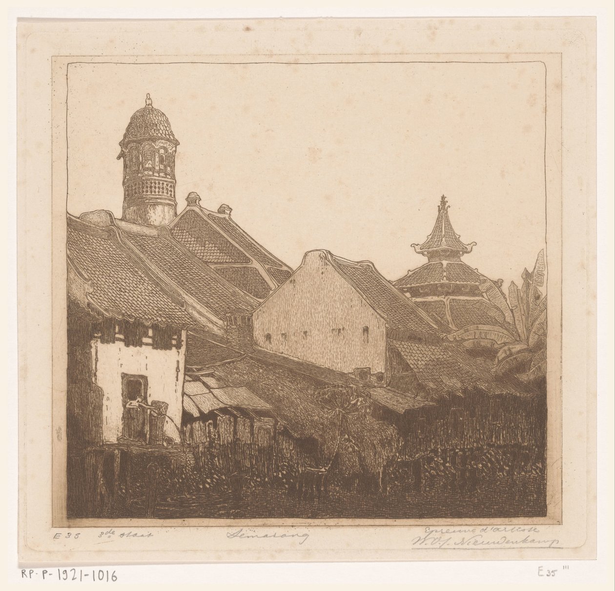 Houses on the Water in Semarang by Wijnand Otto Jan Nieuwenkamp (signed by artist)