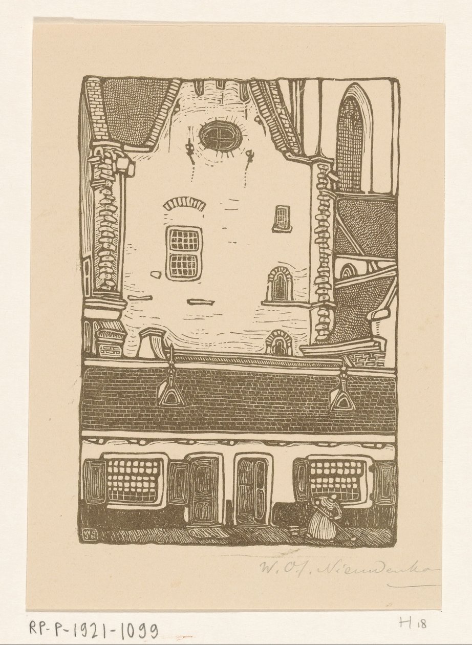 Houses Against the Sint-Bavokerk at the Oude Groenmarkt in Haarlem by Wijnand Otto Jan Nieuwenkamp (signed by artist)