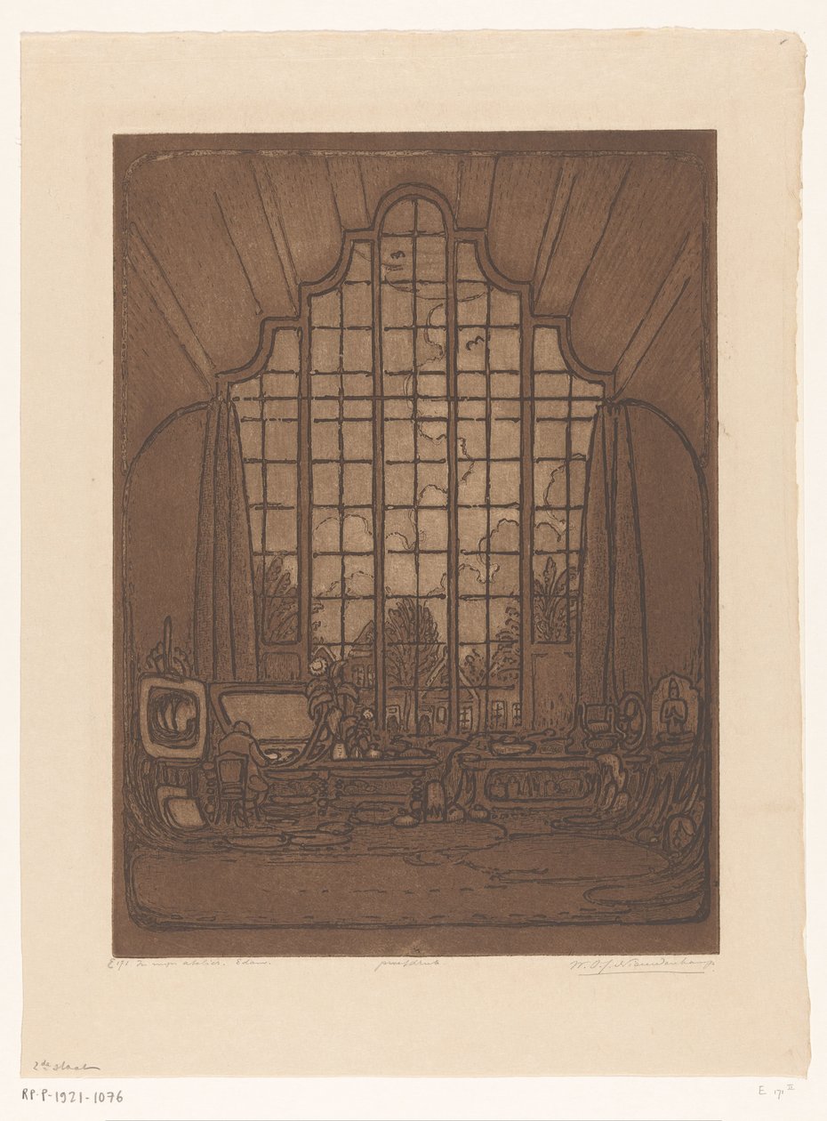 Interior of the Studio of Wijnand Otto Jan Nieuwenkamp at Het Marken in Edam by Wijnand Otto Jan Nieuwenkamp (signed by artist)