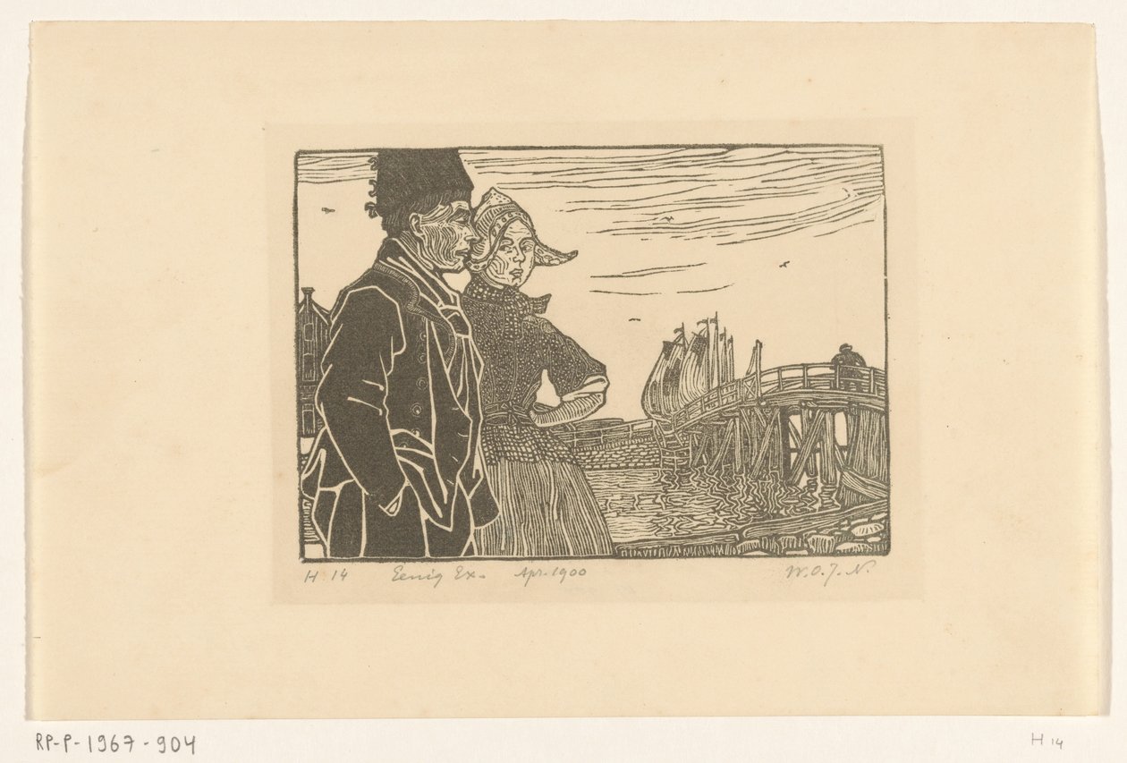 Man and Woman in Volendam Costume by Wijnand Otto Jan Nieuwenkamp (signed by artist)