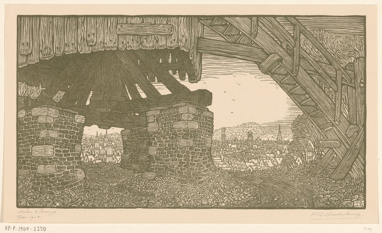 Base of a Windmill in Bruges by Wijnand Otto Jan Nieuwenkamp (signed by artist)