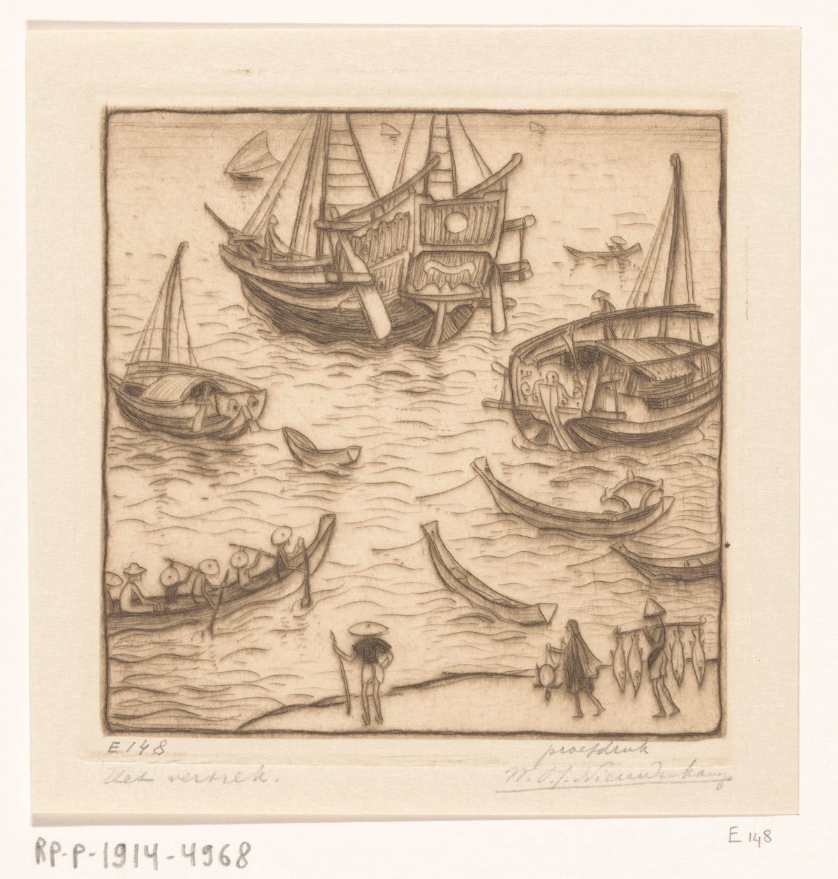 Ships in a Bay on the East Coast of Lombok by Wijnand Otto Jan Nieuwenkamp (signed by artist)