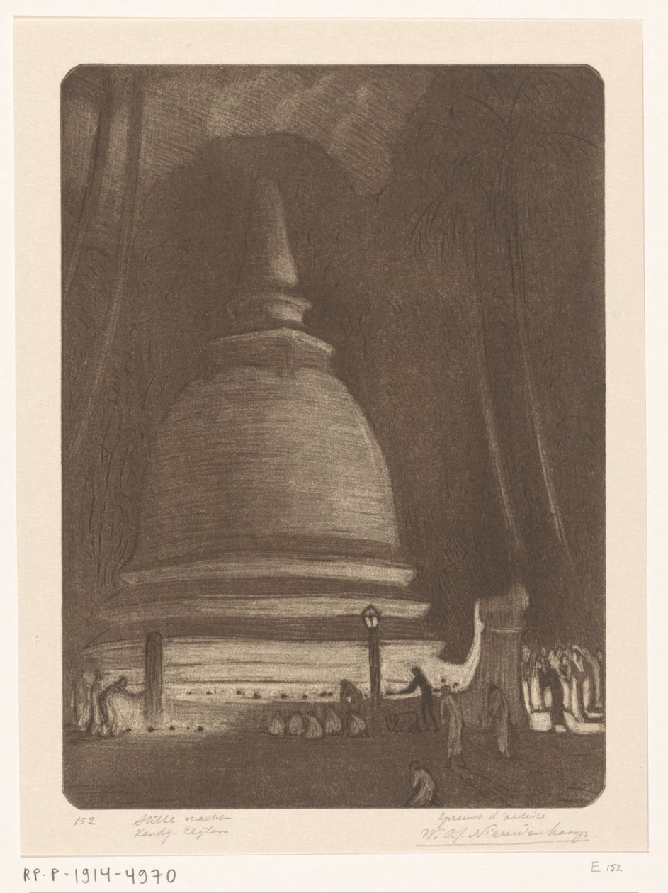 Stupa in Kandy, Sri Lanka at Night by Wijnand Otto Jan Nieuwenkamp (signed by artist)