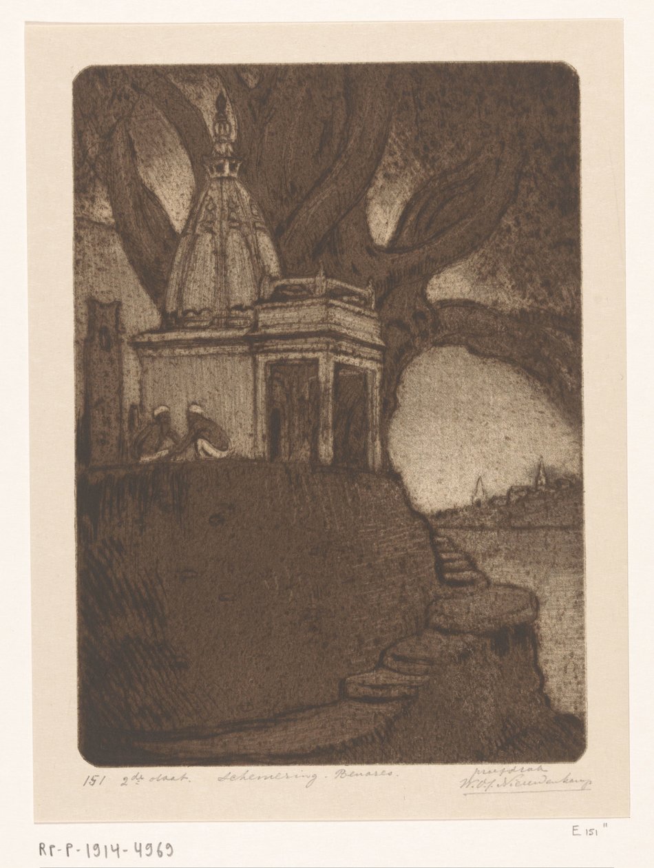 Temple in Benares at Evening by Wijnand Otto Jan Nieuwenkamp (signed by artist)