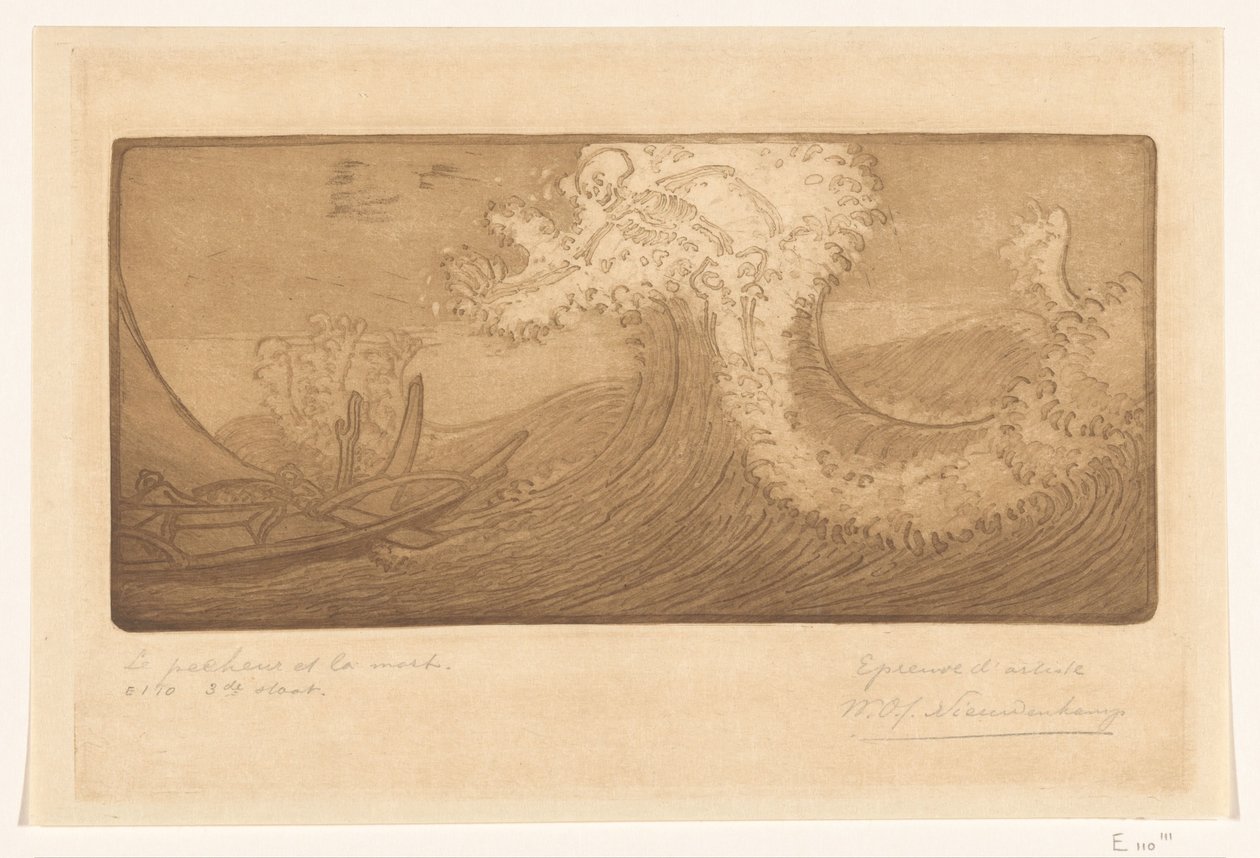 Fishermen at Sea and Death by Wijnand Otto Jan Nieuwenkamp (signed by artist)